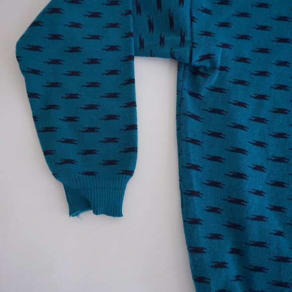VTG '80S 3130 Teal Black Eclectic Grandpa Boxy Fit Fine Knit Collared Sweater XL - Picture 9 of 9